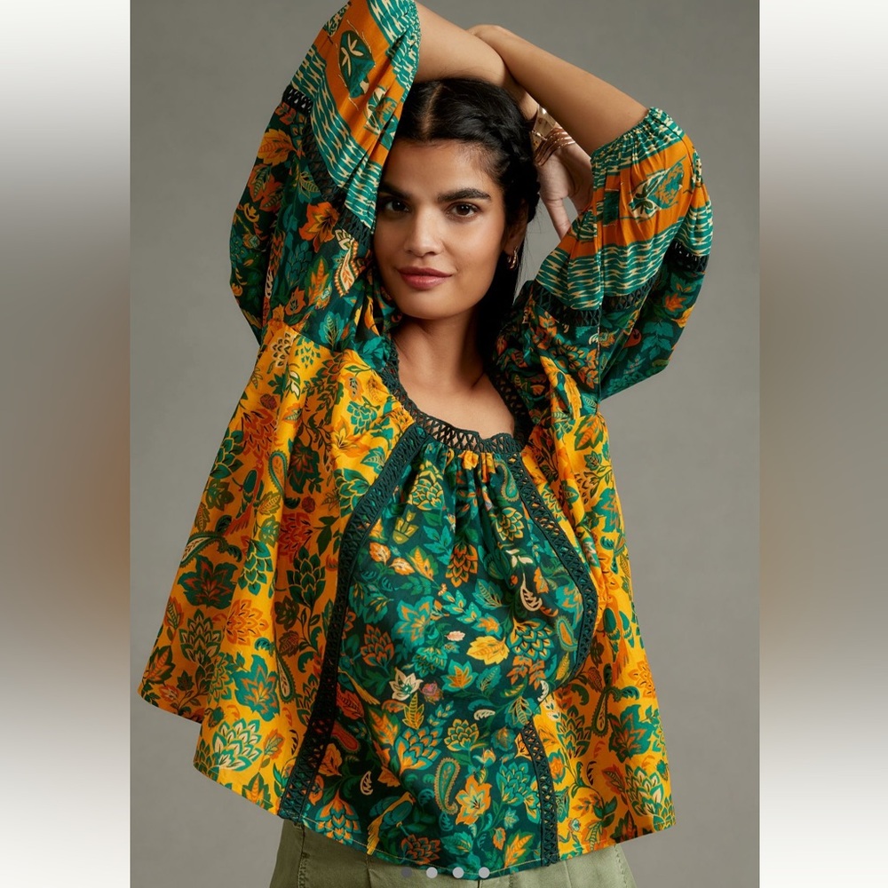 Farm Rio Lace Insert Peasant Blouse size Medium M NWT New